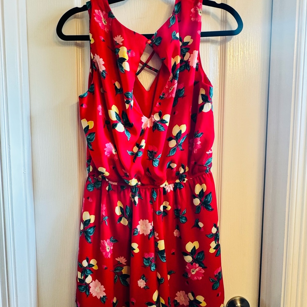 Floral Sleeveless Red Dress